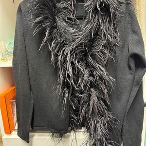 Black sweater with Feather Trim